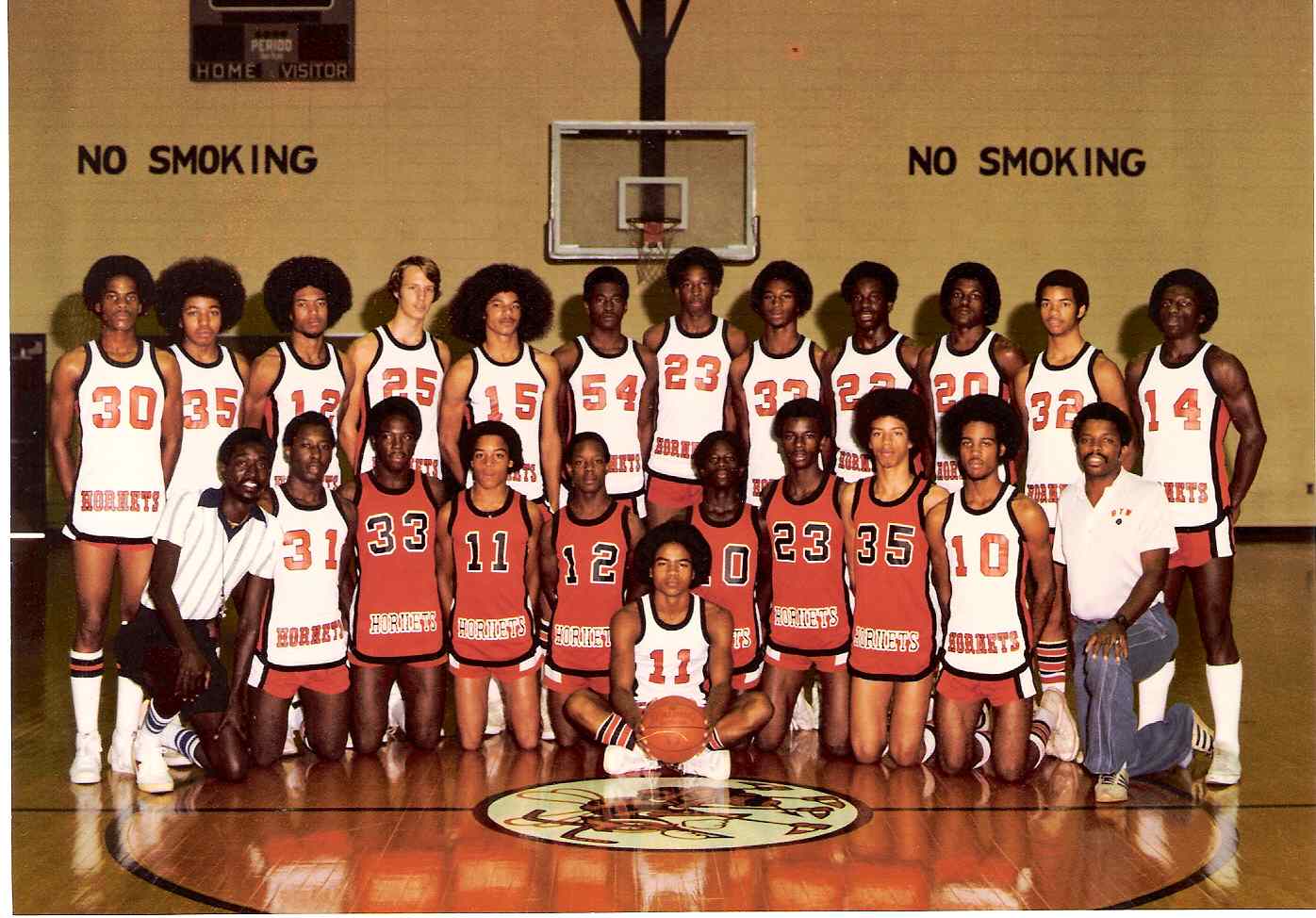 Wayman Tisdale (top row center, wearing #23) and  the Booker T. Washington High School Hornets. c. 1978-1981. Courtesy Oklahoma Hall of Fame Archives. 