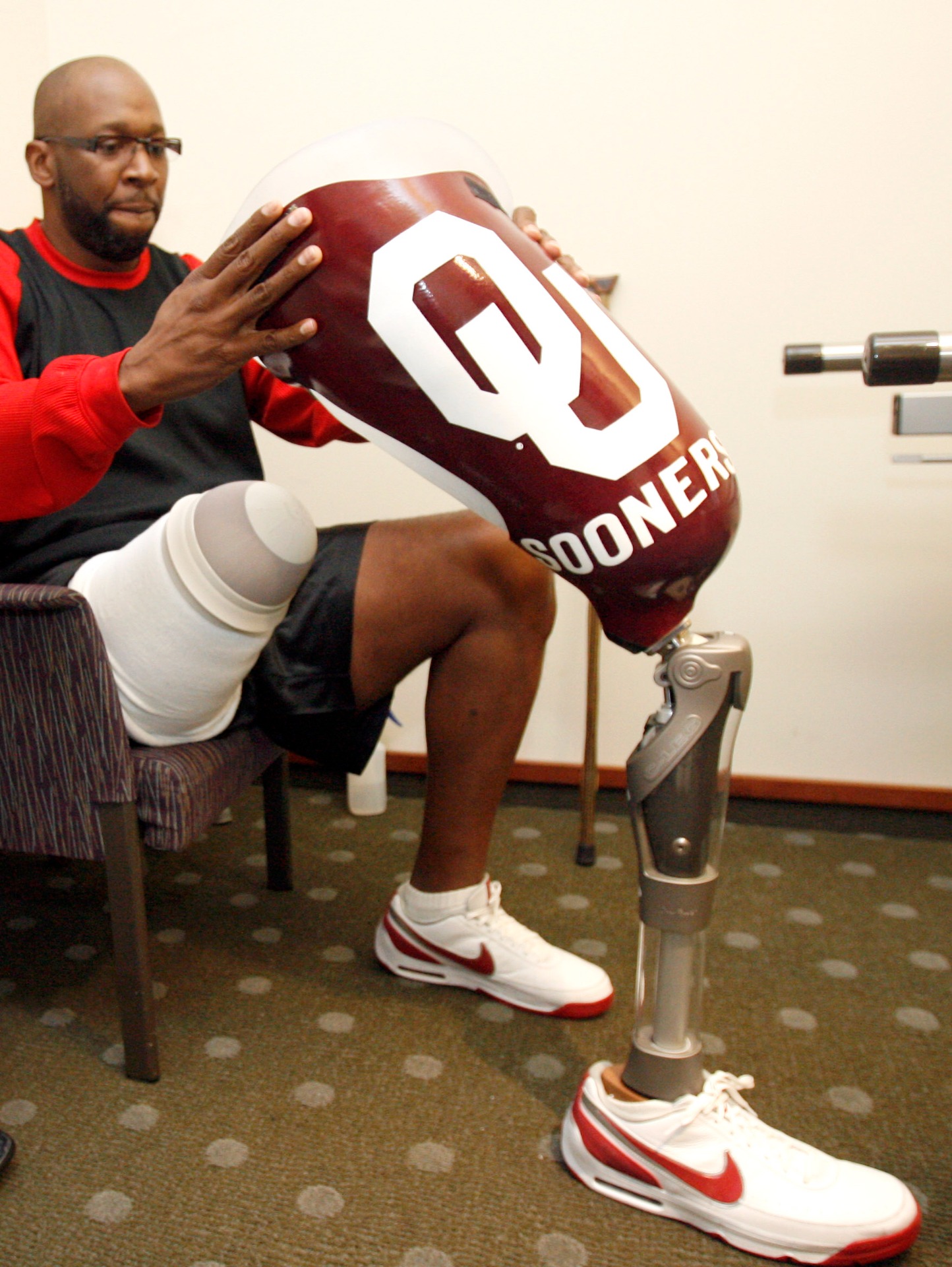 Wayman Tisdale's custom prosthetic leg, the largest Scott Sabolich ever had fitted. c. 2008. Courtesy Oklahoma Hall of Fame Archives.